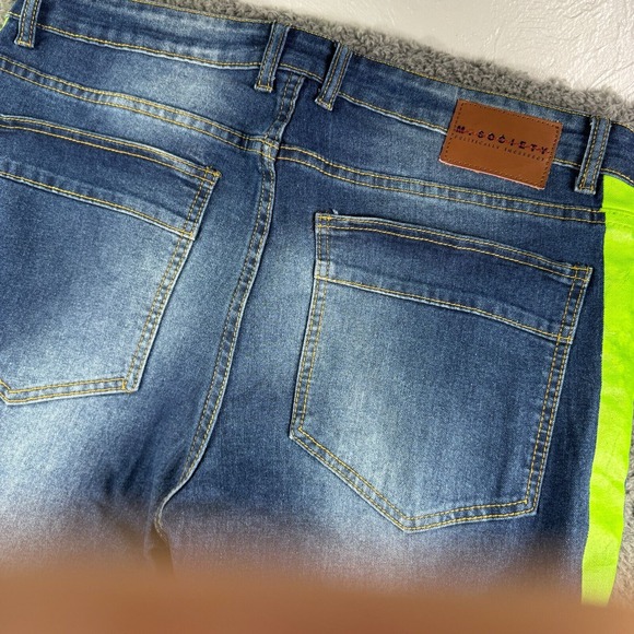M Society Jeans Men 36x32 Lime Stripe Stretch Distressed Thrashed Whiskered Fade - Picture 13 of 16